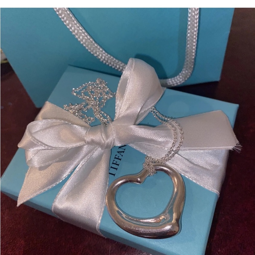 24" Tiffany & Co Elsa Peretti Large Open Heart Pendant Necklace 925 Silver + BOX